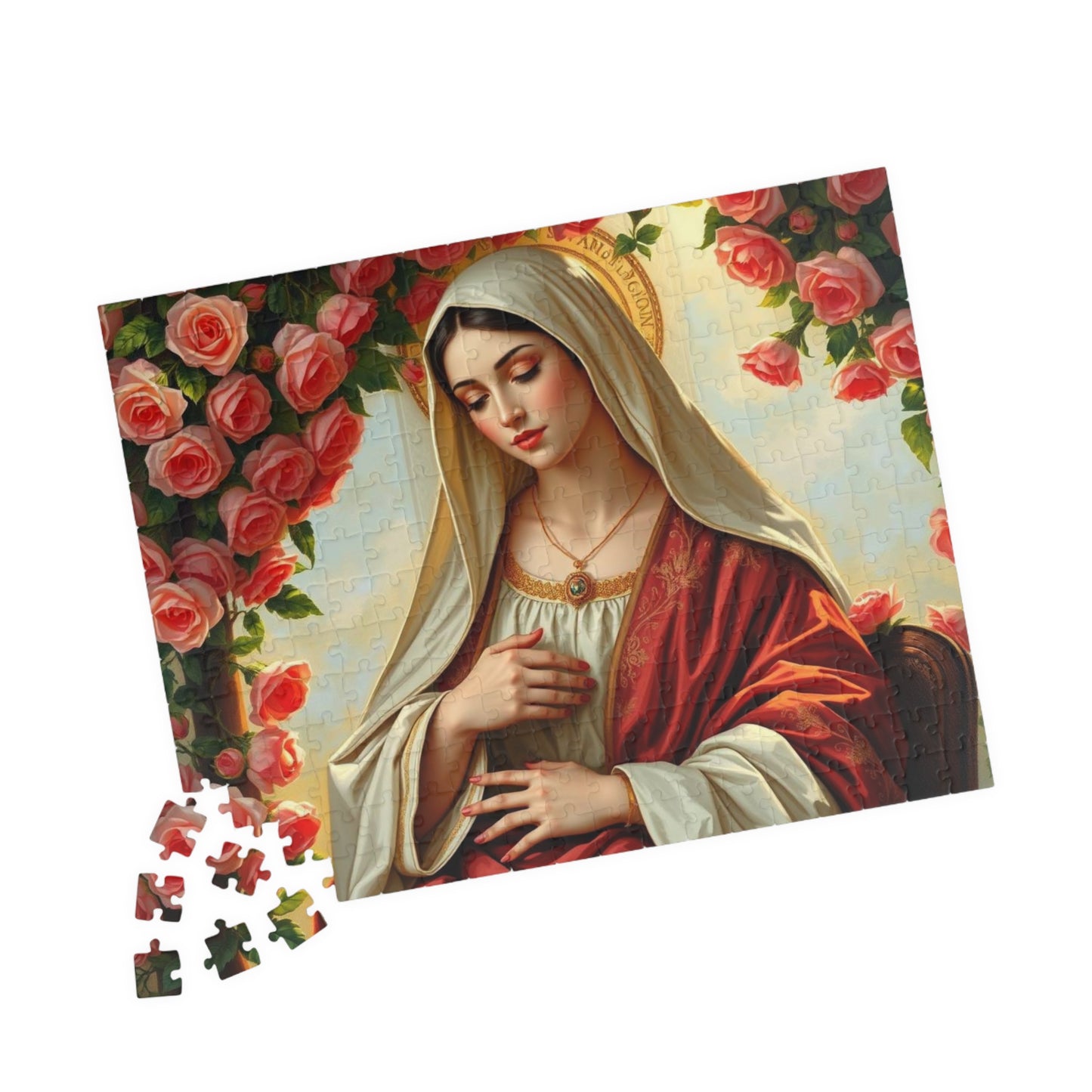 Serene Madonna Jigsaw Puzzle - Rose Design, Religious Art Puzzle, Faith-Based Puzzle, Ideal for Solo Fun, Game Night, Puzzle Lover Gift Puzzle The Puzzle Chest