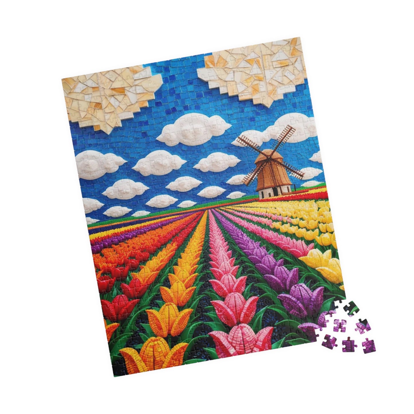 Mosaic Vibrant Flower Fields Puzzle | Tulip Landscape | 110, 252, 520, 1014-Piece Fun for Families, Gift for Puzzles Lovers, Home Decor, Puzzle The Puzzle Chest