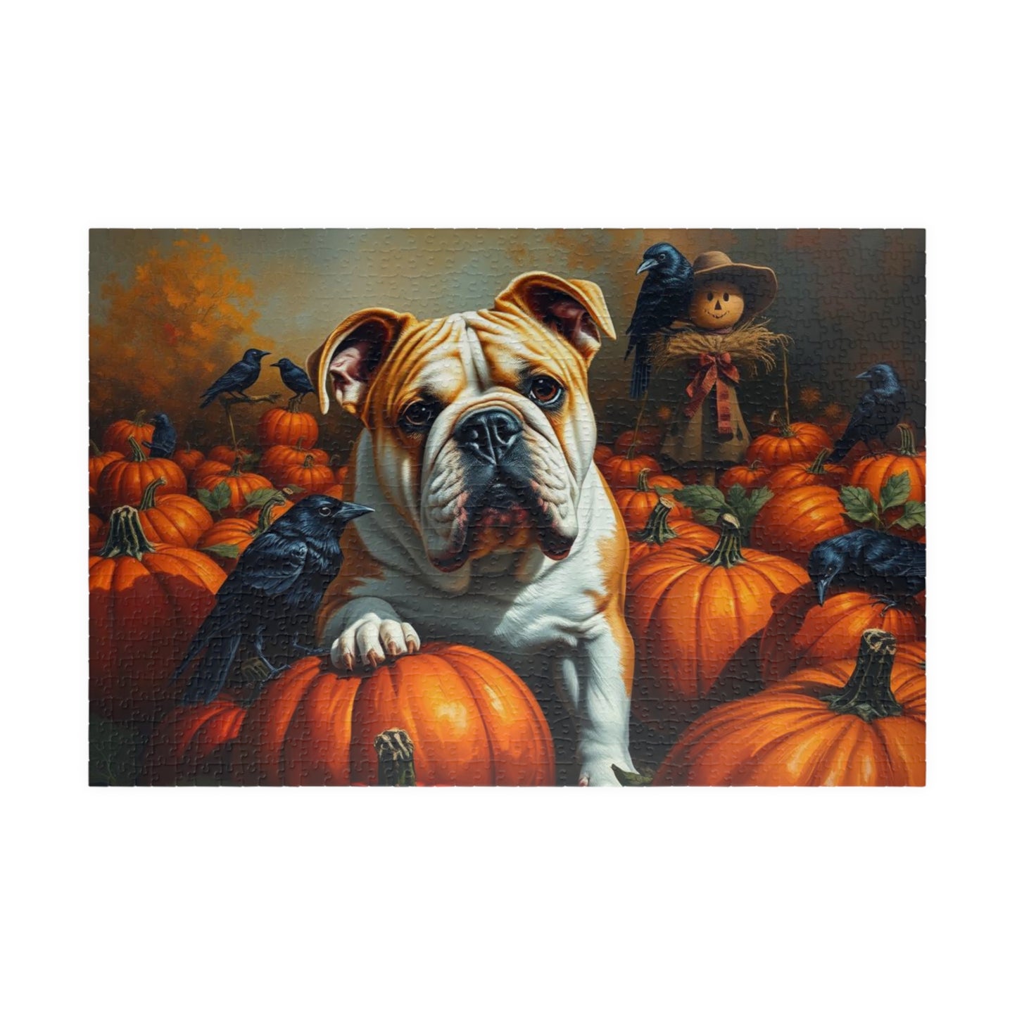 Autumn Pumpkin Dog Puzzle, Fall Bulldog Jigsaw Game for Dog Lover Gift, Family Game Night, Halloween Fun, Thanksgiving Activity Brain Teaser 1014 pcs (Horizontal) Puzzle The Puzzle Chest