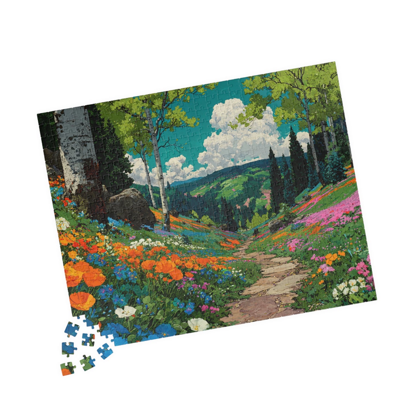 Wildflower Trail Jigsaw Puzzle – Peaceful Spring Path Through a Lush Forest, Nature Inspired Landscape Scene 520 pcs (Horizontal) Puzzle The Puzzle Chest