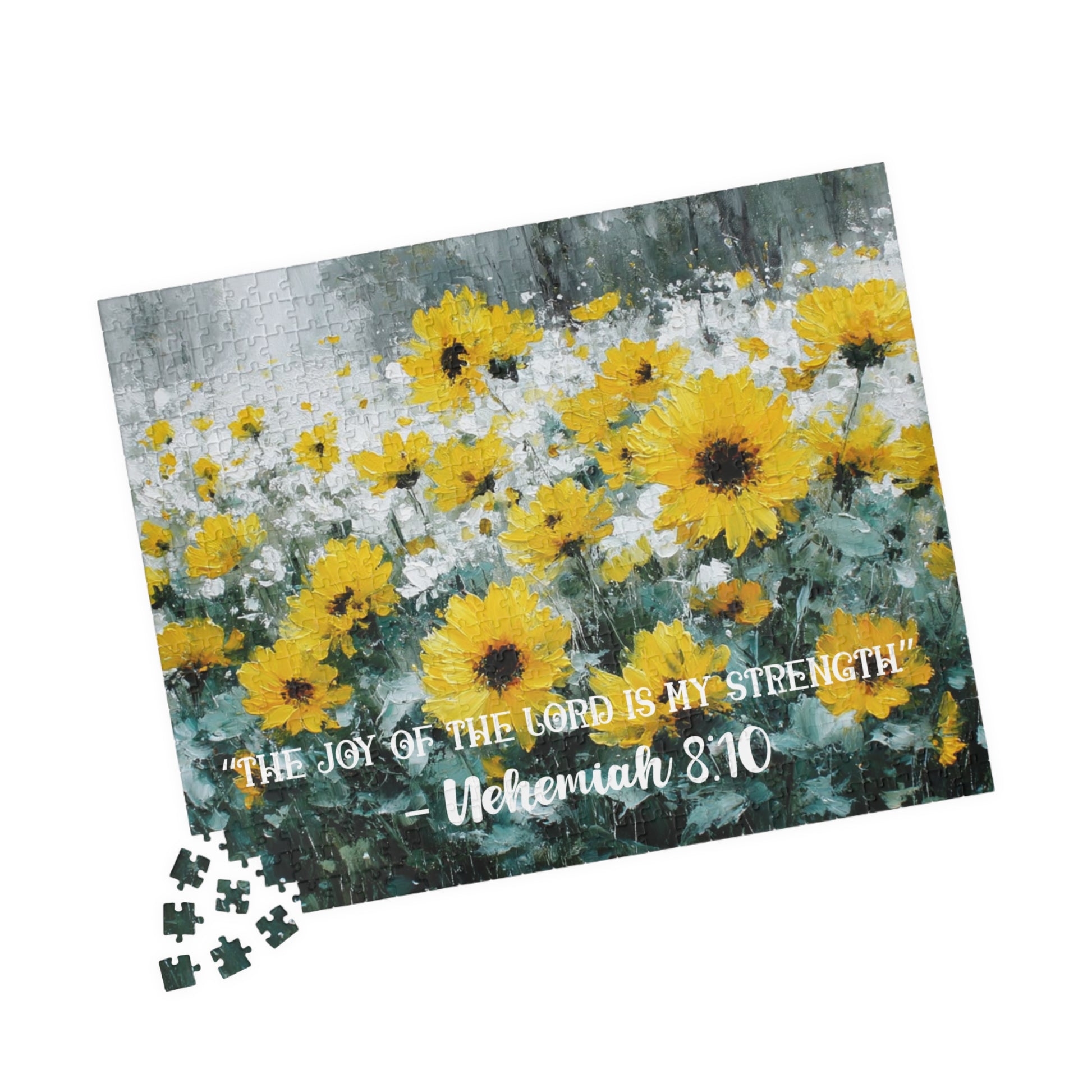 Sunflower Joy – Strength in Light Jigsaw Puzzle, Faith-Inspired Inspirational Gift, Christian Puzzle, Bible Verse Nehemiah 8:10 520 pcs (Horizontal) Puzzle The Puzzle Chest