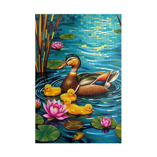 Waterfowl Mosaic Puzzle, Beautiful Mother Duck and Ducklings, Duck Family on a Lotus Pond Nature-Themed Jigsaw Game, Animal Bird Lover Gift 1014 pcs (Vertical) Puzzle The Puzzle Chest