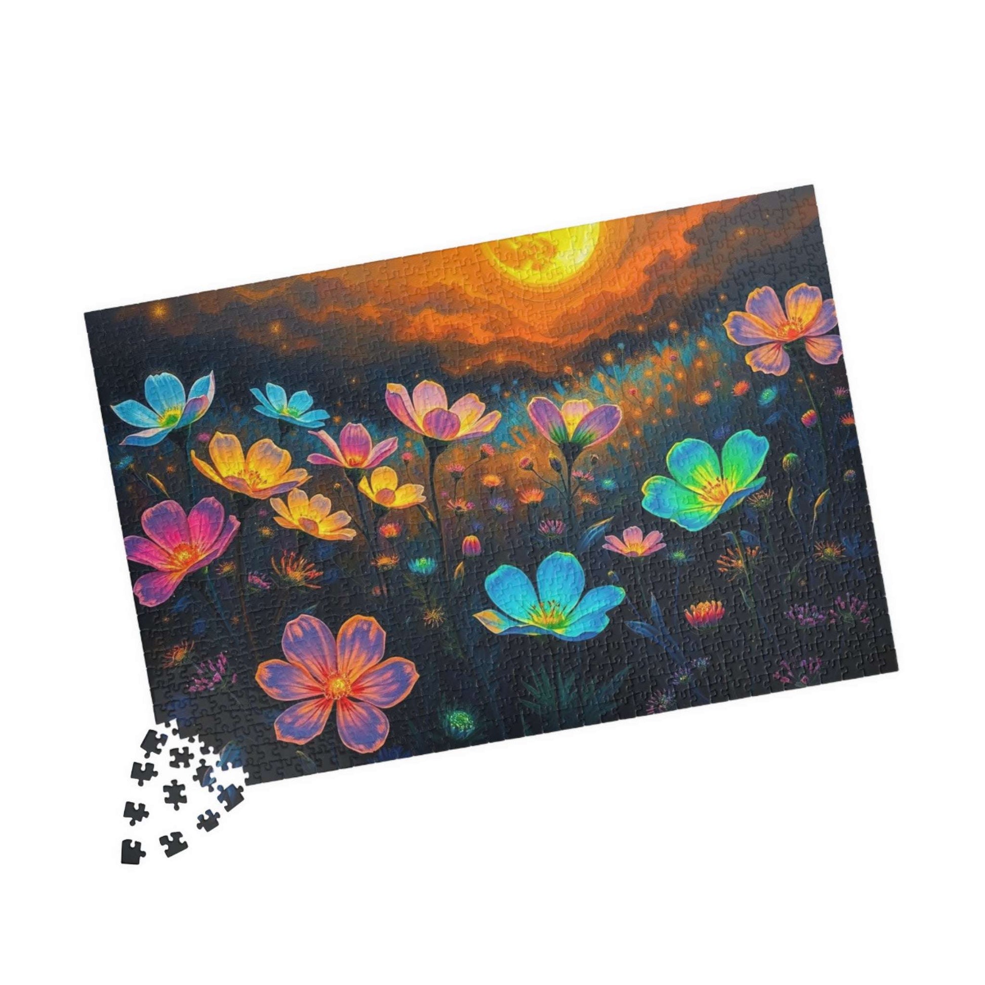 Flower Sunset Jigsaw Puzzle, Relaxing Night Sky Floral Artwork, Indoor Home Entertainment, Mindfulness Activity, Gift for Friends and Family Puzzle The Puzzle Chest