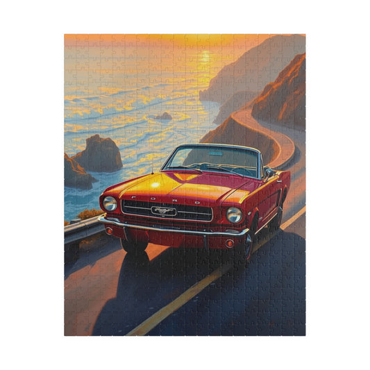Vintage Car Sunset Puzzle, Classic 1964 Mustang Jigsaw Game, Perfect for Road Trip Lover 520 pcs (Vertical) Puzzle The Puzzle Chest