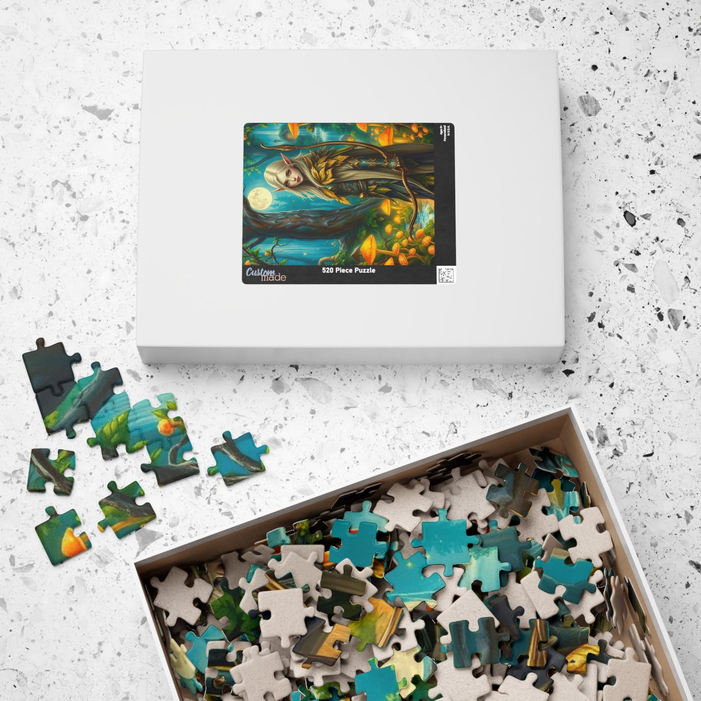 Elf Warrior Enchanted Forest Puzzle, Mystical Scene Glowing Mushrooms Moonlit Waterfalls, Fantasy Art Lover, Best Gift for Puzzle Enthusiast Puzzle The Puzzle Chest