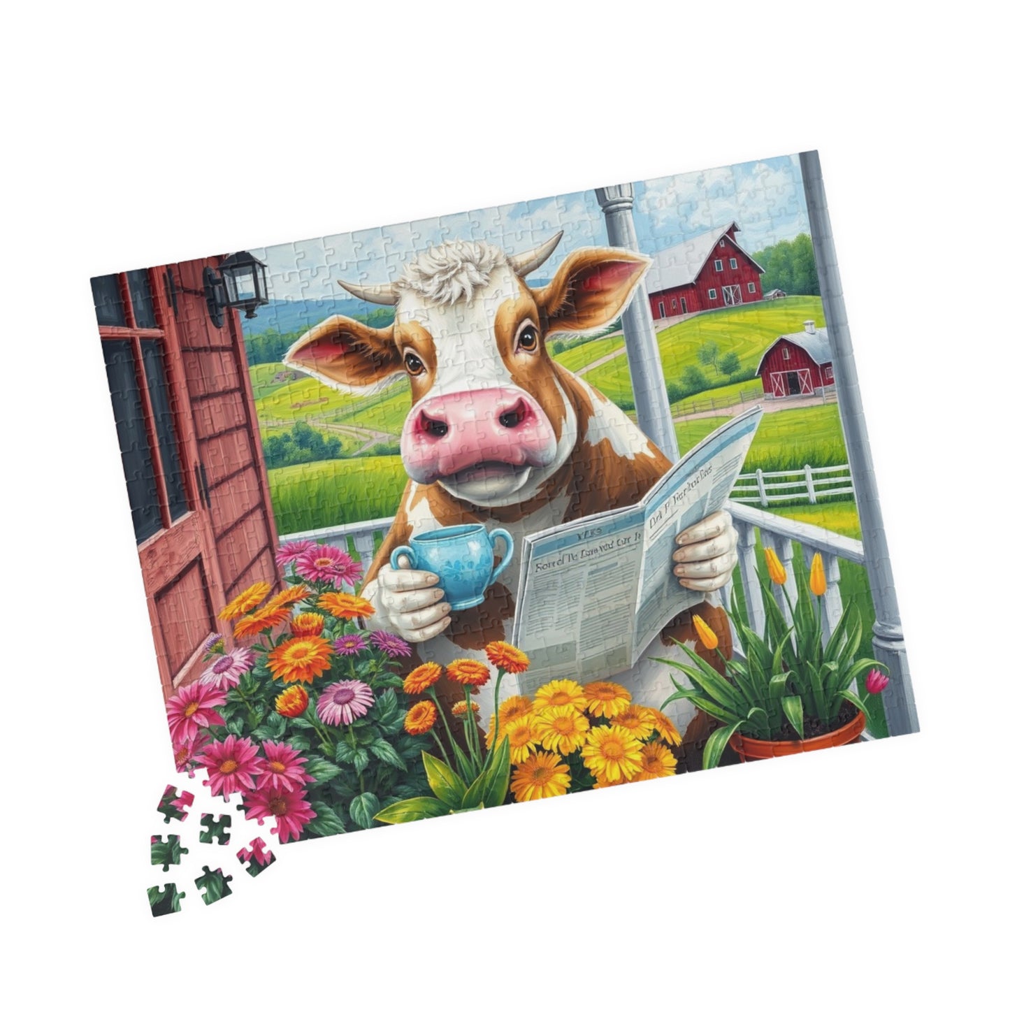 Charming Farmyard Cow Puzzle, Great for Family Fun, Gift for Animal Lovers, 110-1014-piece Jigsaw Game, Perfect for Cozy Nights