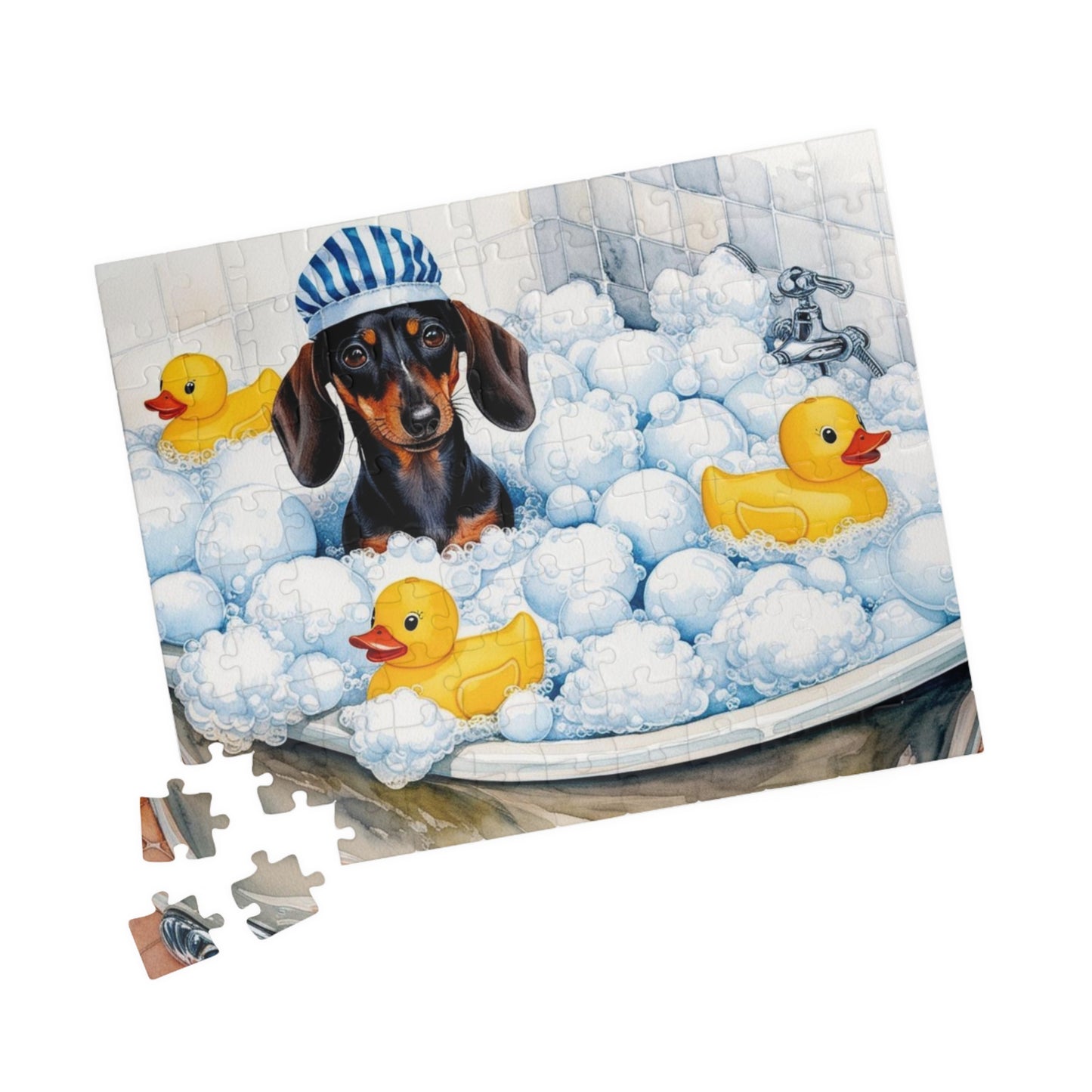 Cute Dachshund in Bath Puzzle, Relaxing Family Activity, Fun Gift for Dog Lovers, Perfect for Kids, Stress Relief Game, 110 to 1014-piece