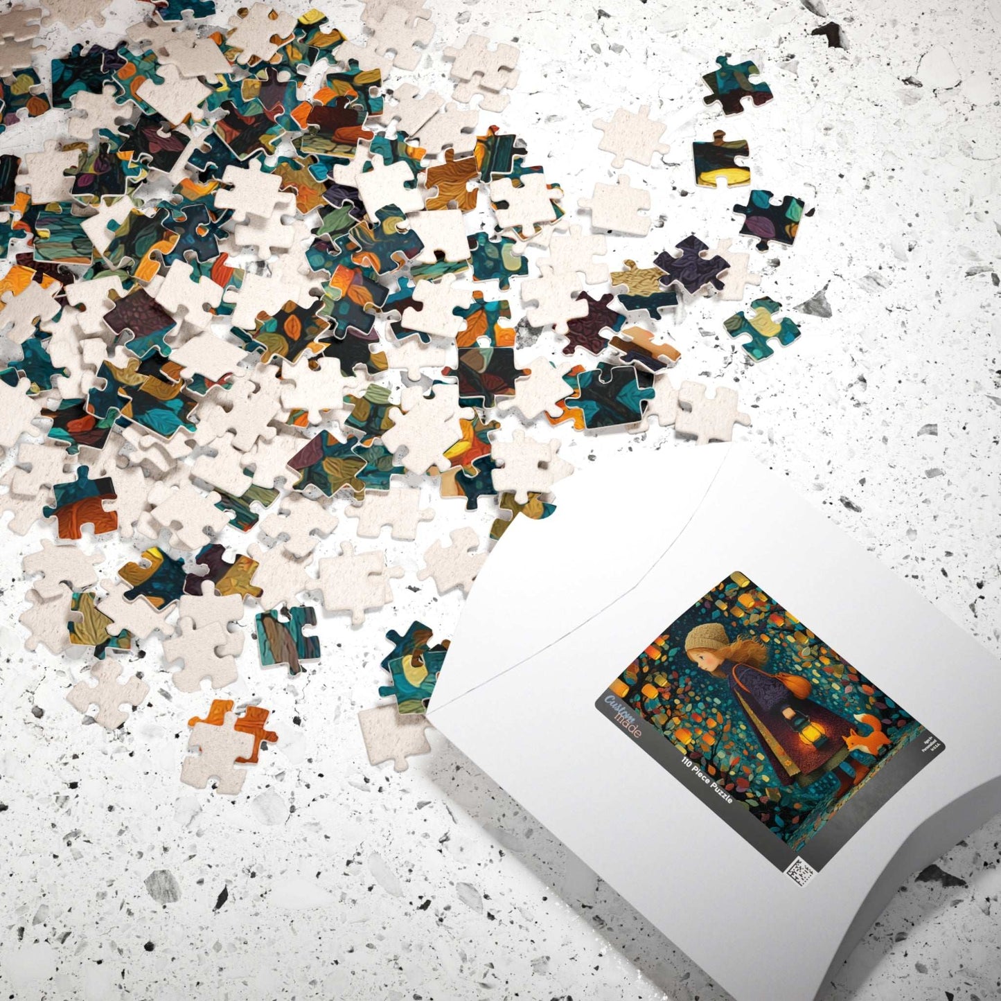 Lantern Path Jigsaw Puzzle – Whimsical Fall Puzzle for Adults, Girl with Fox and Pumpkin Lanterns Puzzle The Puzzle Chest