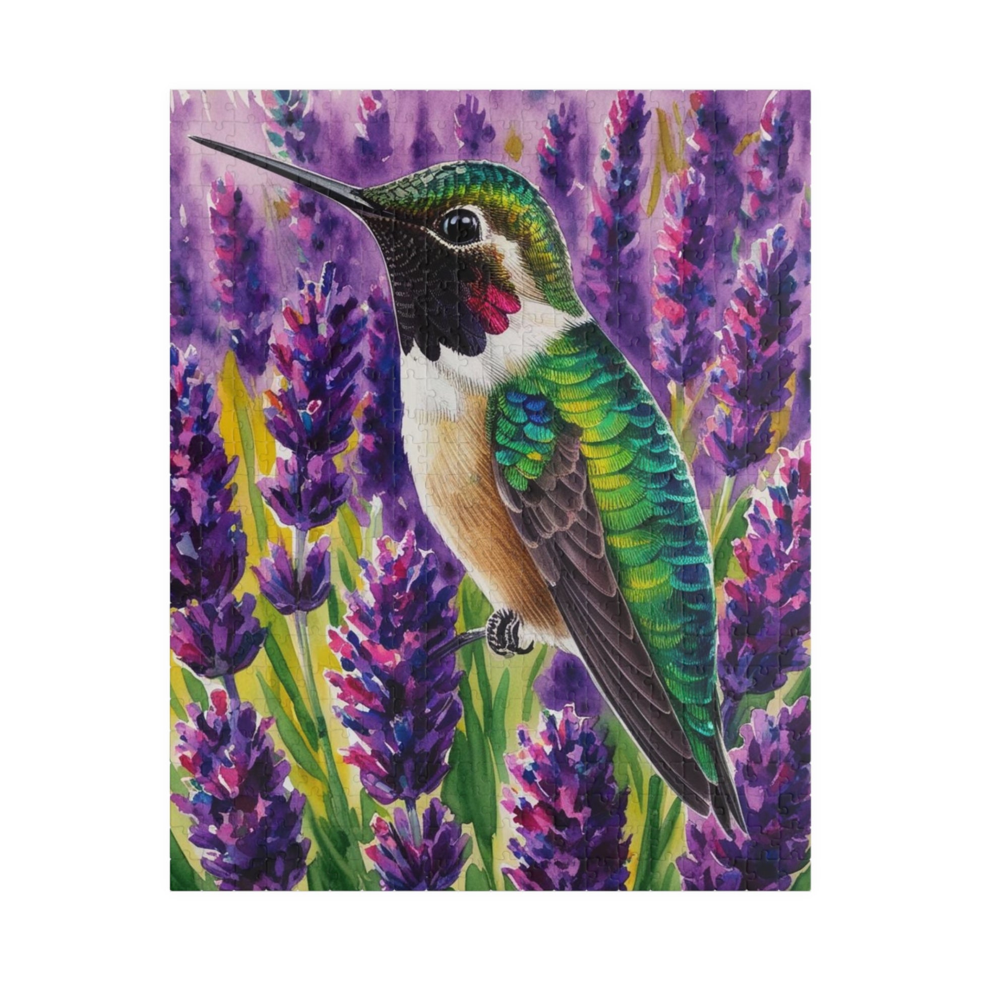 Bird and Flower Puzzle, Hummingbird Feathers and Lavender Field Jigsaw Game, Mind Challenge, Relaxation Activity for Animal Lover, Hobbyist 520 pcs (Vertical) Puzzle The Puzzle Chest