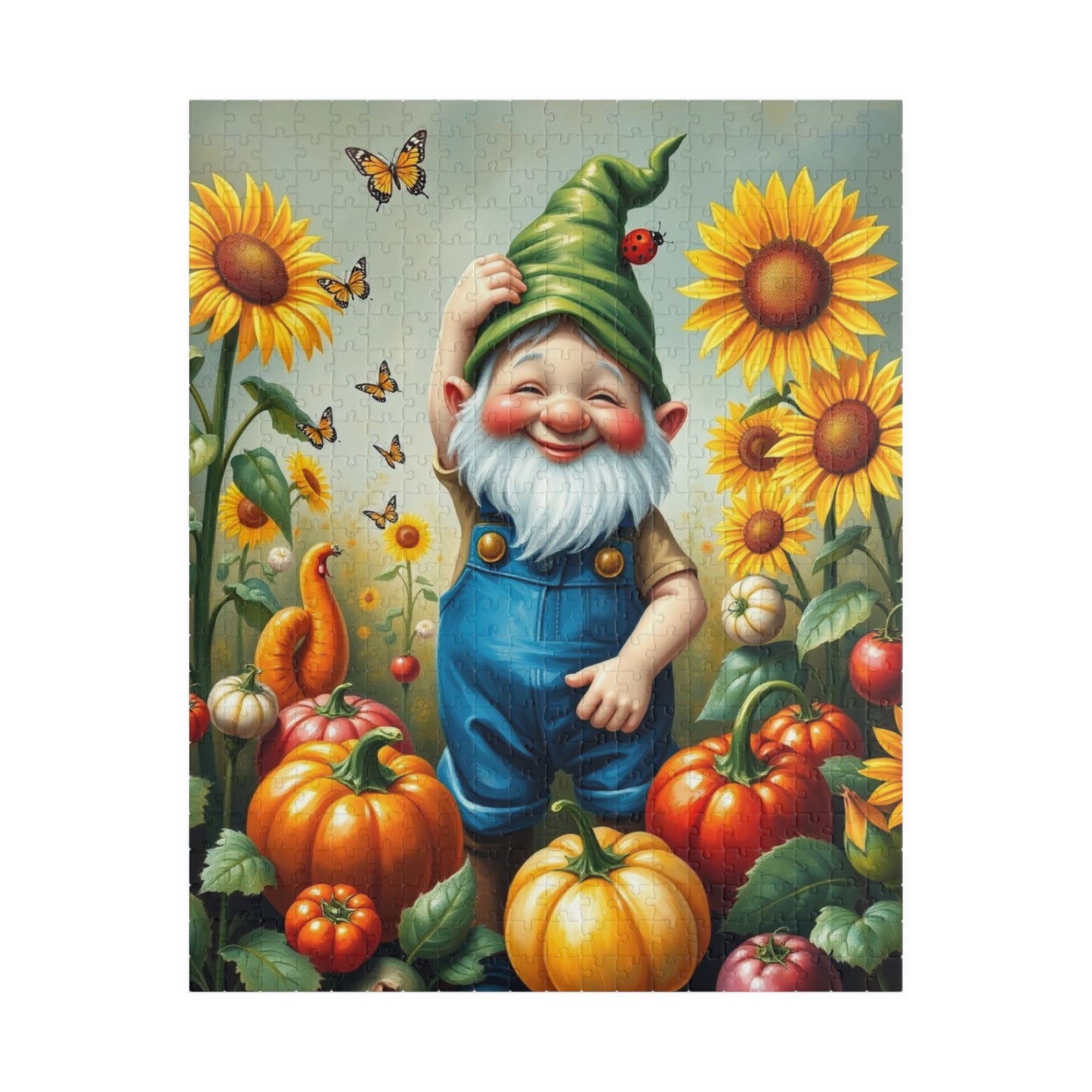 Whimsical Garden Gnome Puzzle, Vegetables Sunflowers and Butterflies, Colorful Farm and Nature Scene Jigsaw Game, Fantasy Puzzle Lover Gift 520 pcs (Vertical) Puzzle The Puzzle Chest