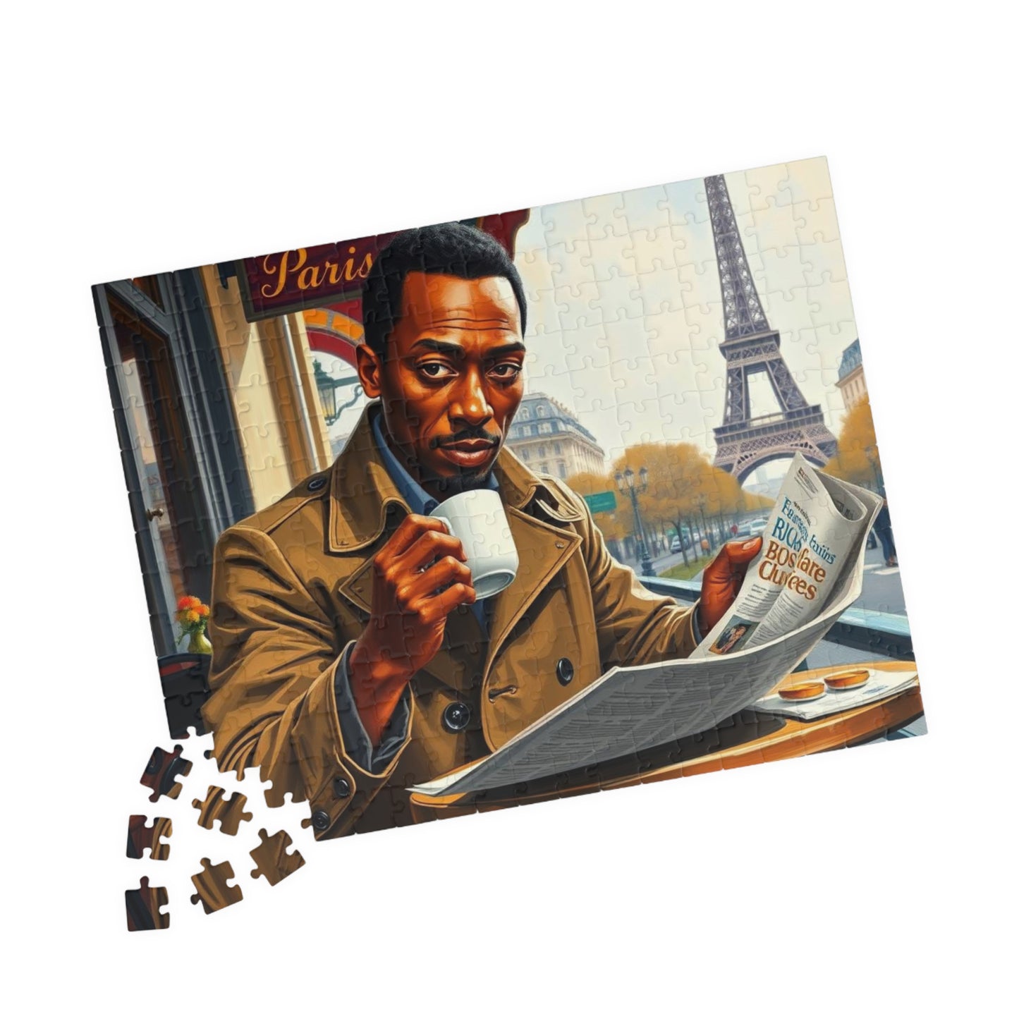 Parisian Café Puzzle - Black Man Reading a Newspaper | Relaxing Jigsaw Game, Puzzle Lover Gift for Friends, Home Entertainment, Family Fun Puzzle The Puzzle Chest