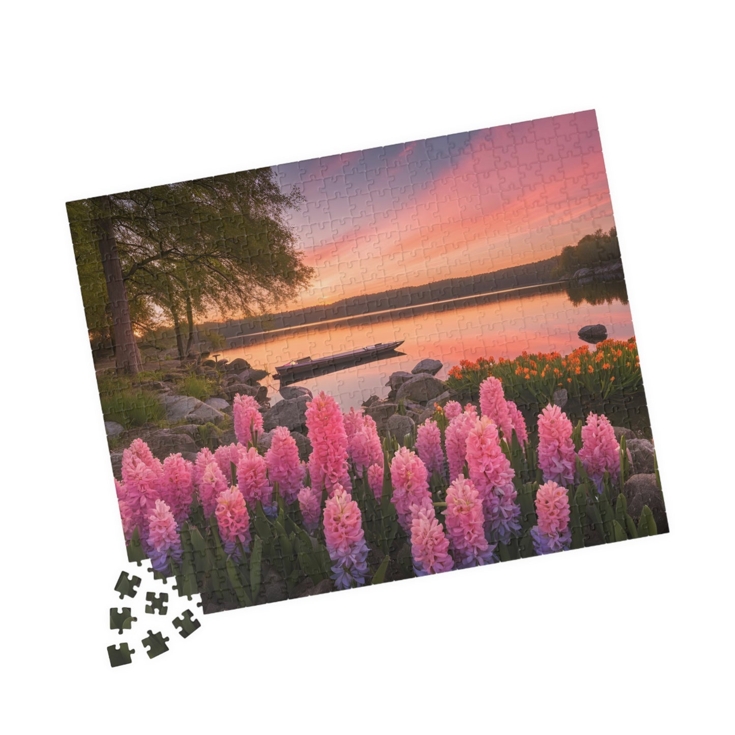 Puzzle - Lakeside Sunset Hyacinths, 110, 252, 520, 1014-piece, Jigsaw Game, Relaxing Hobby, Nature Scene, Mindfulness Activity, Floral Puzzle The Puzzle Chest