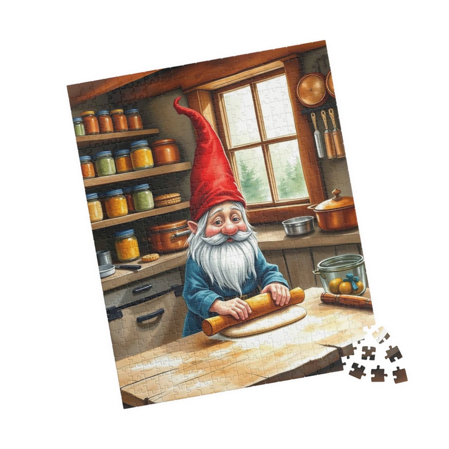 Gnome Rolling Dough in Cottagecore Kitchen – Dwarf Storybook Baking Jigsaw Puzzle 520 pcs (Vertical) Puzzle The Puzzle Chest