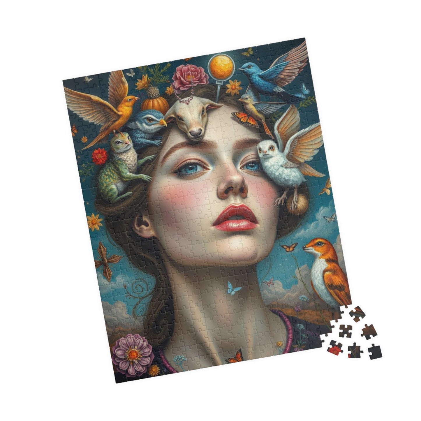 Surreal Self Portrait Jigsaw Puzzle, 110/252/520/1014 Piece, Frida Kahlo Inspired, Dreamlike Animals & Nature, Gift for Art Lovers, Mindful Puzzle The Puzzle Chest