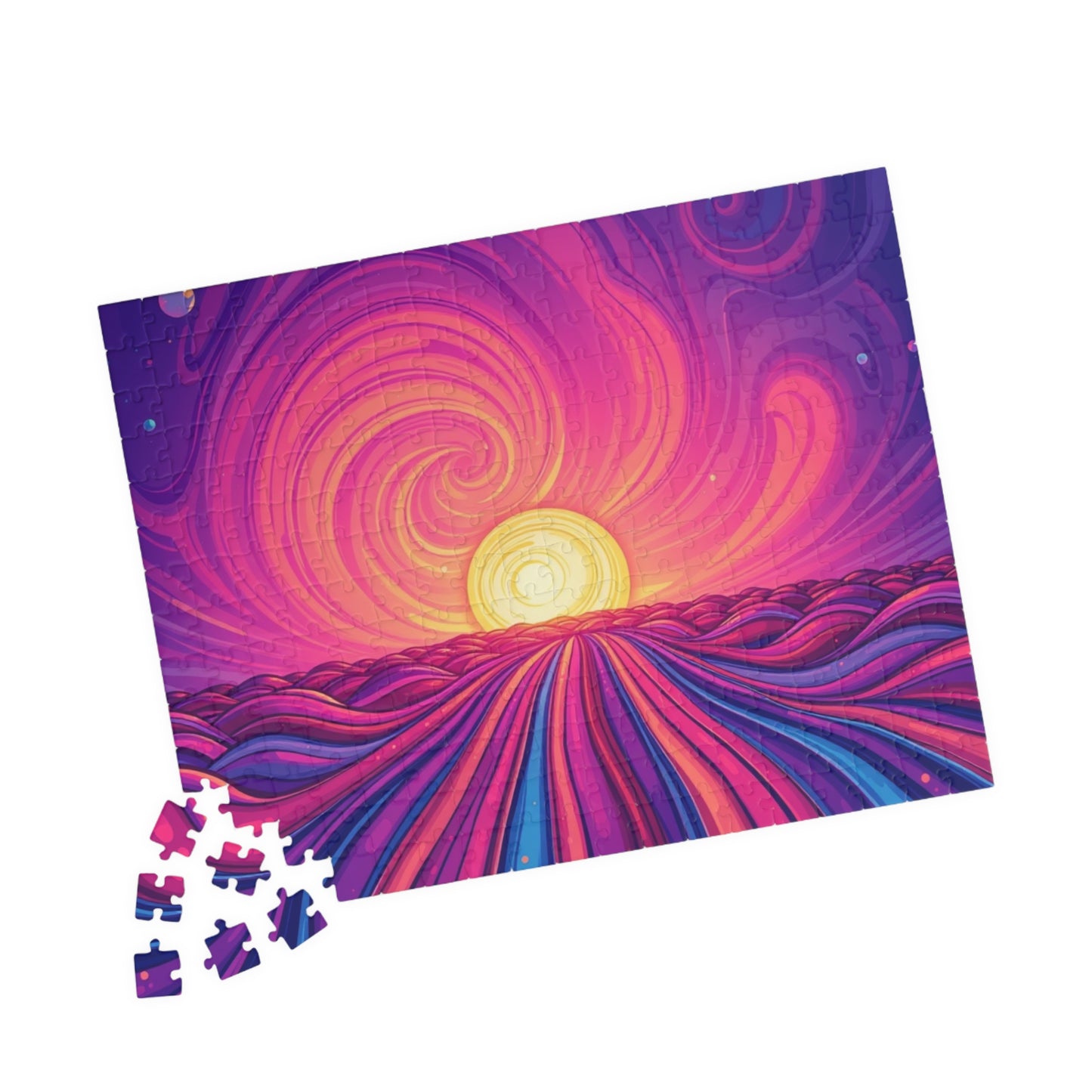 Abstract Sunrise Jigsaw Puzzle, Swirling Sun Illustration, Colorful Horizon for Puzzle Lovers Art Enthusiasts Hobbyists, Best Unique Gift Puzzle The Puzzle Chest