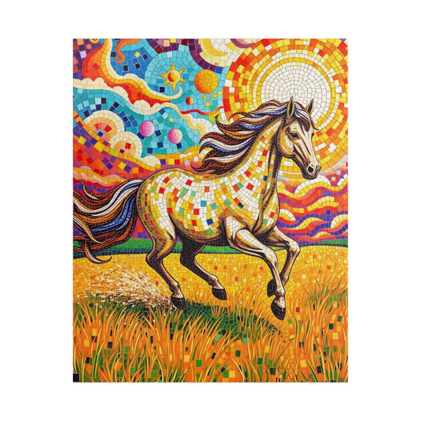 Mosaic Horse Puzzle, Mare Stallion Galloping in Golden Field Jigsaw Game, Relaxation Activity, Entertaining Pastime, Puzzle Fan Hobby Gift 520 pcs (Vertical) Puzzle The Puzzle Chest
