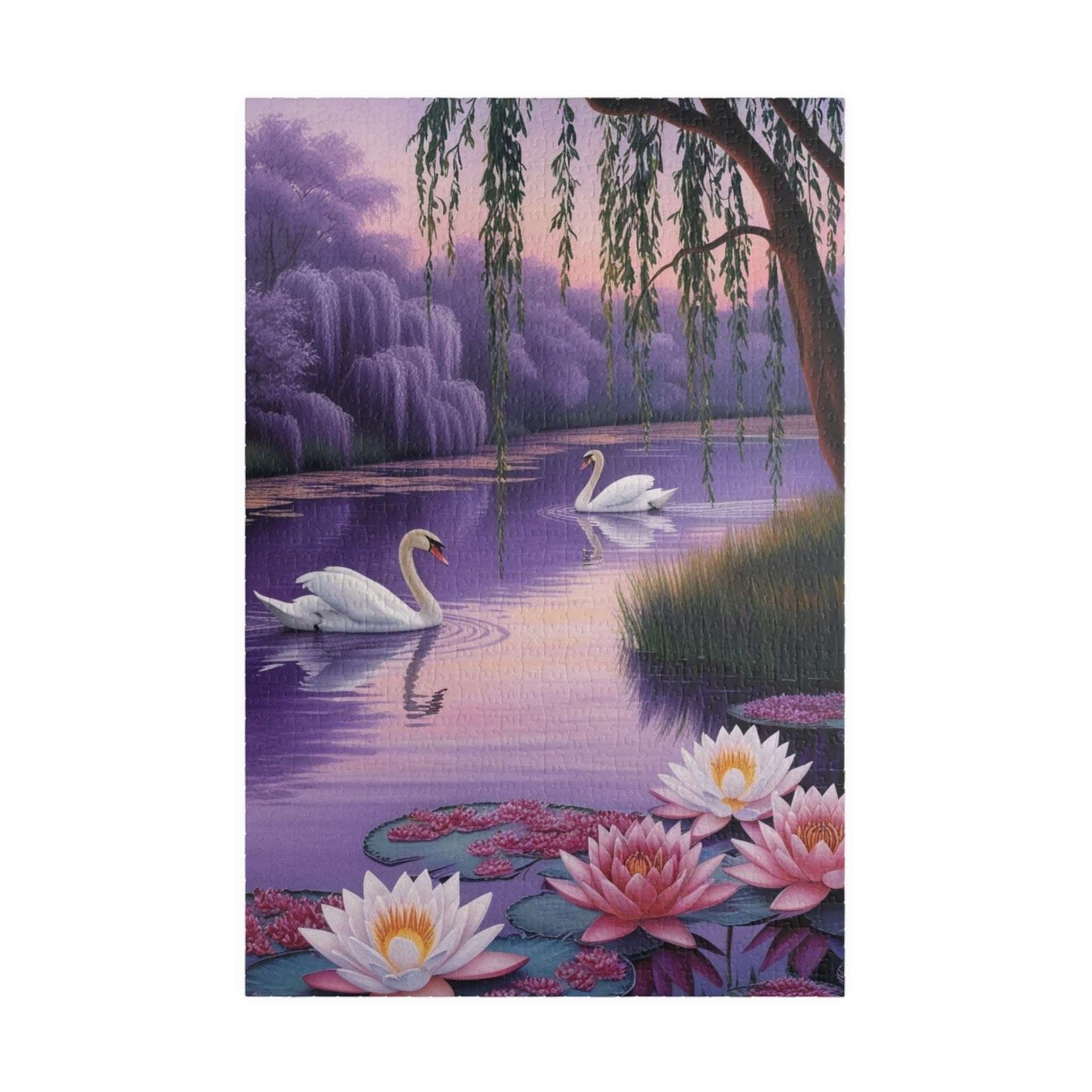 Serene Landscape Puzzle - Swans and Water Lilies - 110, 252, 520, 1014-piece, Gift for Nature Lovers, Family Fun 1014 pcs (Vertical) Puzzle The Puzzle Chest