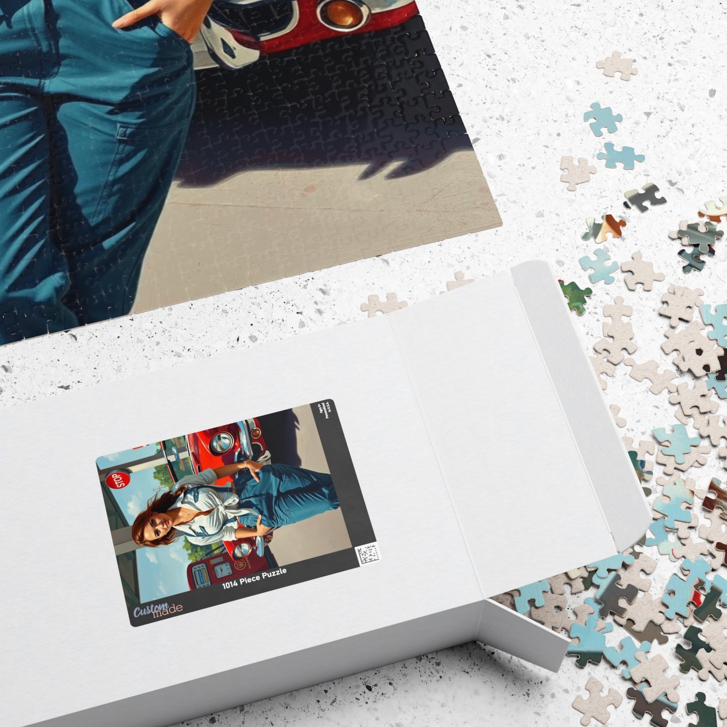 Puzzle, Vintage Mechanic Woman and Red Convertible, Jigsaw Game for Adults, Classic Car Puzzle, Retro Gas Station Image, Brain Teaser Gift Puzzle The Puzzle Chest