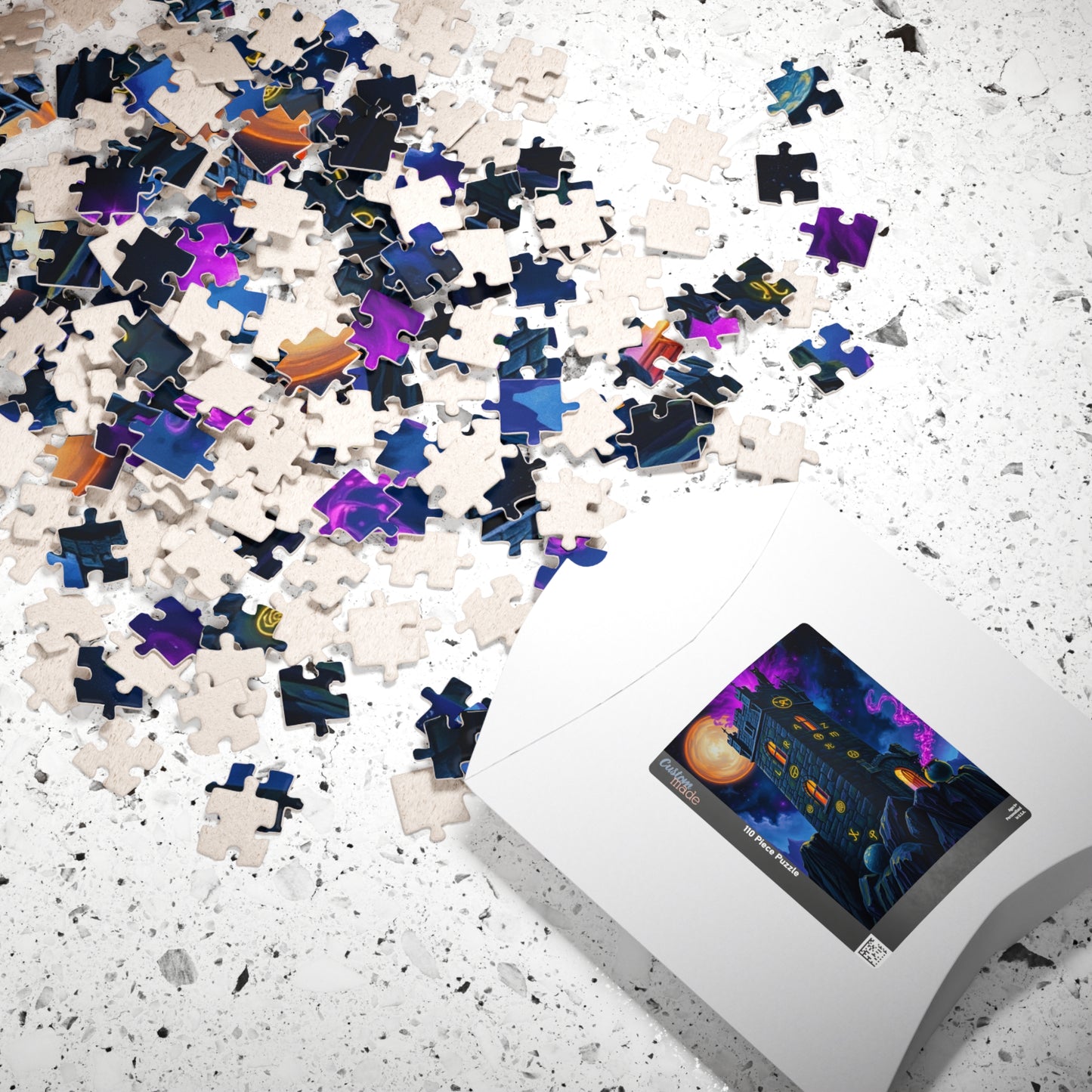 Ethereal Gothic Tower Puzzle, Electric Runes Black Cat Mystical Cauldron and Purple Mist, Magical Symbol Jigsaw Game, Fantasy Art Lover Gift Puzzle The Puzzle Chest