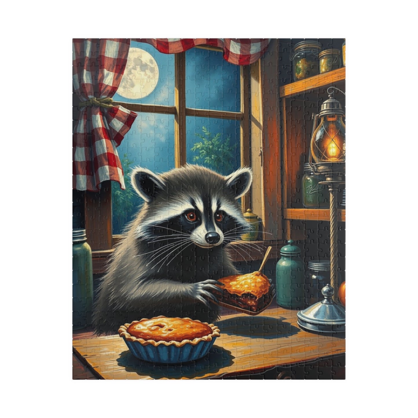Charming Raccoon Puzzle - 110 to 1014 Pieces, Animal Stealing Pie, Cozy Home Décor, Family Fun, Gift for Nature Lovers, Indoor Activity 520 pcs (Vertical) Puzzle The Puzzle Chest