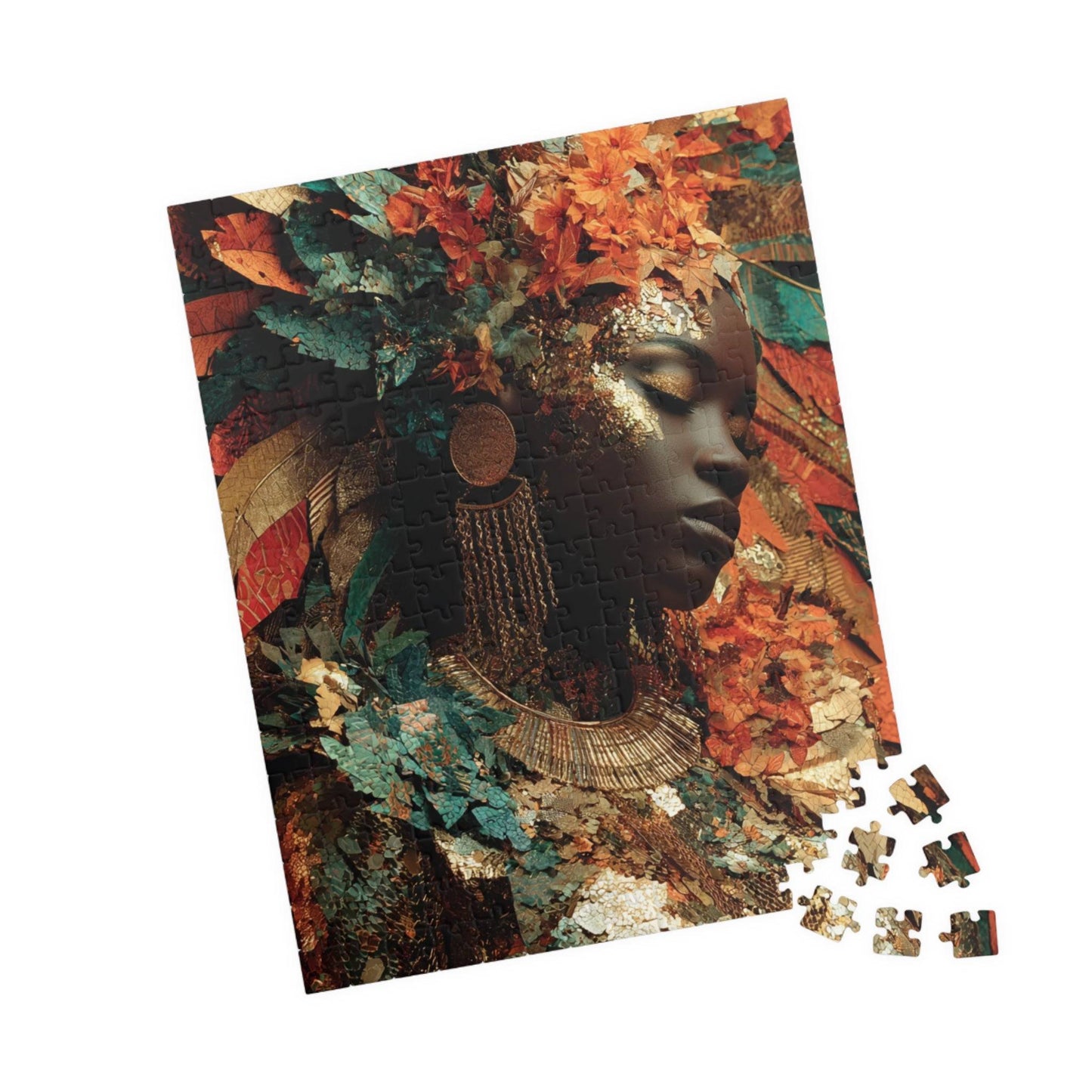 African American Cultural Heritage Jigsaw Puzzle - Afrocentric Black Woman Portrait with Earth Tones 252 pcs (Vertical) Puzzle The Puzzle Chest