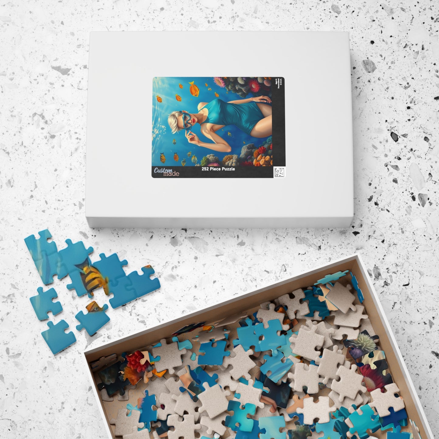 Puzzle, Woman Snorkeling on Coral Reef, Jigsaw Game for Adults, 110/252/520/1014-piece, Relaxing Activity, Mindfulness Gift, Ocean Scene Puzzle The Puzzle Chest