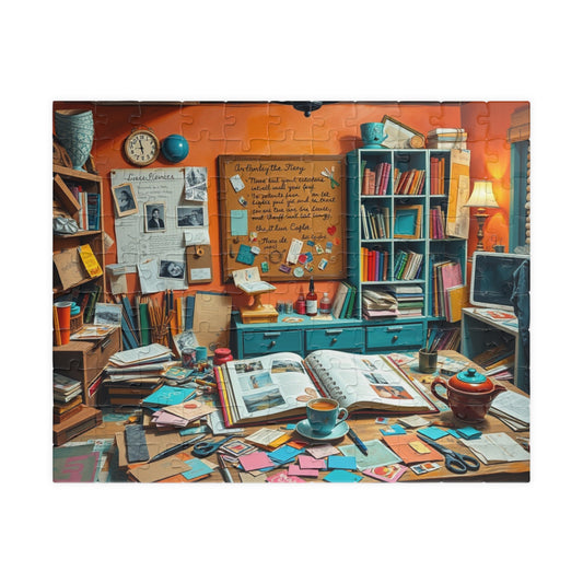 Vibrant Scrapbooking Studio Jigsaw Puzzle, Paper Crafting Table with Tools, DIY Art Scene, Hobby Gift, Puzzle Lover Art Enthusiast, Mindful 110 pcs (Horizontal) Puzzle The Puzzle Chest