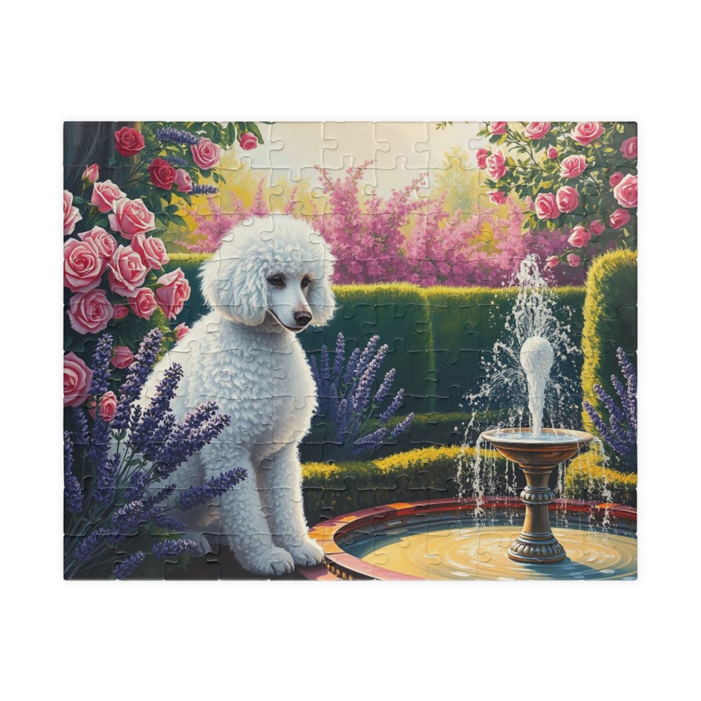 Charming Dog Jigsaw Puzzle, Flower Garden Poodle, Friend Gift for Pet Lover, Home Entertainment, Family Activity or Solo Fun 110 pcs (Horizontal) Puzzle The Puzzle Chest