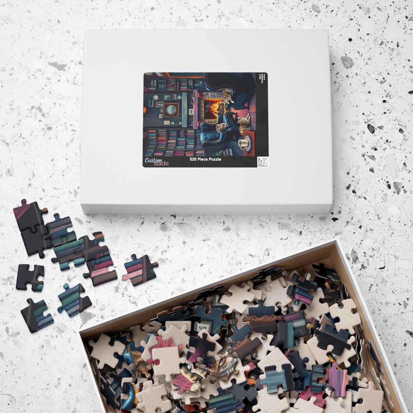 Cozy Cat-Themed Reading Room Puzzle - Home Library Jigsaw Game Perfect for Cat Lovers, Family Fun, Bookish Gift Idea, Quiet Leisure Activity
