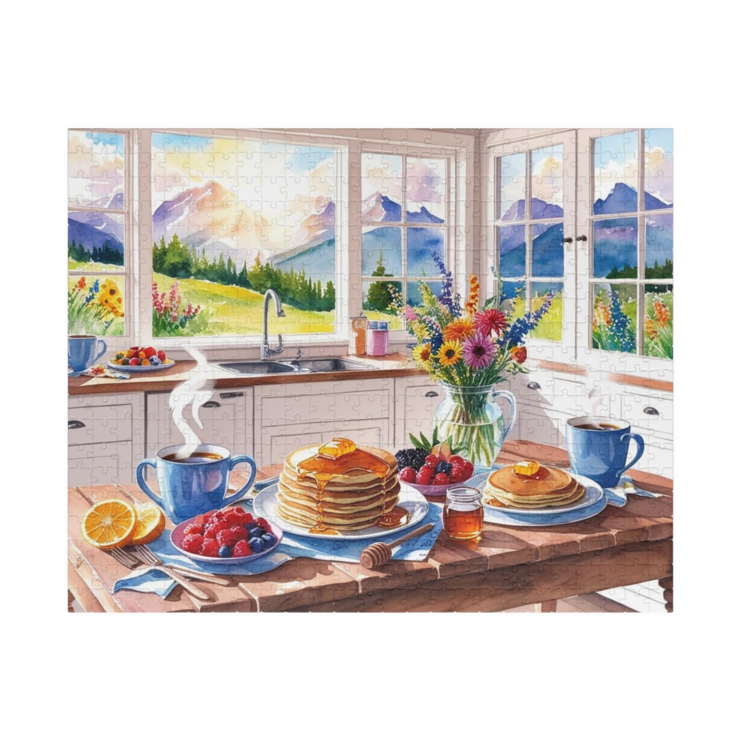 Breakfast Spread Foodie Jigsaw Puzzle, Country Mountain Background, Kitchen Decor, Home Entertainment, Puzzle Lover Gift for Friend 520 pcs (Horizontal) Puzzle The Puzzle Chest