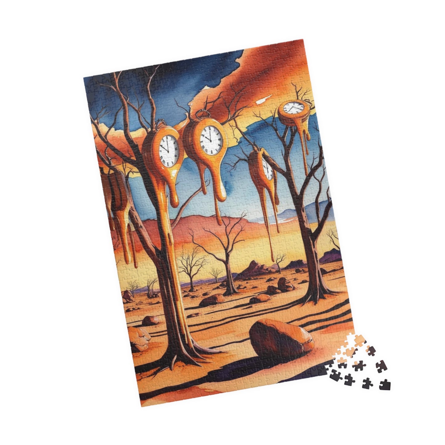 Surreal Desert Landscape Jigsaw Puzzle, Melting Clocks and Barren Trees, Mind-bending Fantasy Art Game, Salvador Dali Inspired, Giftable Puzzle The Puzzle Chest