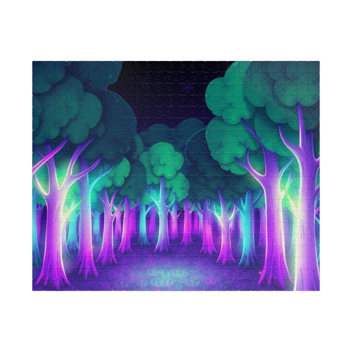 Abstract Forest Landscape Jigsaw Puzzle, Glowing Purple Green Neon Trees, Fantasy Art Puzzle Lover, Quiet Time Leisurely Activity, Fun Hobby 520 pcs (Horizontal) Puzzle The Puzzle Chest