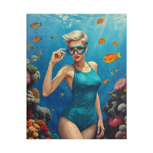 Puzzle, Woman Snorkeling on Coral Reef, Jigsaw Game for Adults, 110/252/520/1014-piece, Relaxing Activity, Mindfulness Gift, Ocean Scene 110 pcs (Vertical) Puzzle The Puzzle Chest