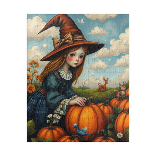 Pumpkin Patch Witch Jigsaw Puzzle - Whimsical Witch Puzzle for All Seasons, Fall Decor, Family Game Night, Halloween Fun, Cozy Home Activity 110 pcs (Vertical) Puzzle The Puzzle Chest