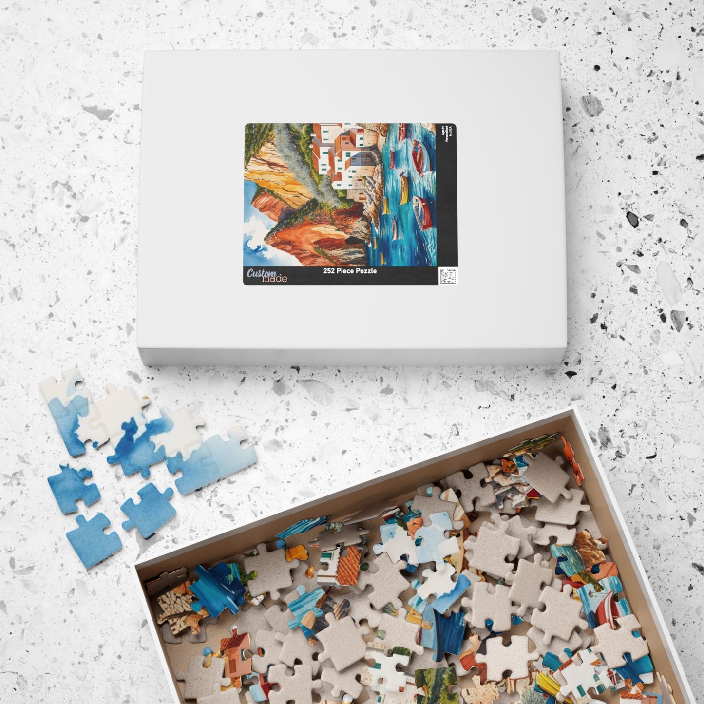 Seaside Landscape Jigsaw Puzzle, Mediterranean Coastline 1000-Piece Game for Family Activity and Bonding, Fishing Village Coastal Puzzle Puzzle The Puzzle Chest