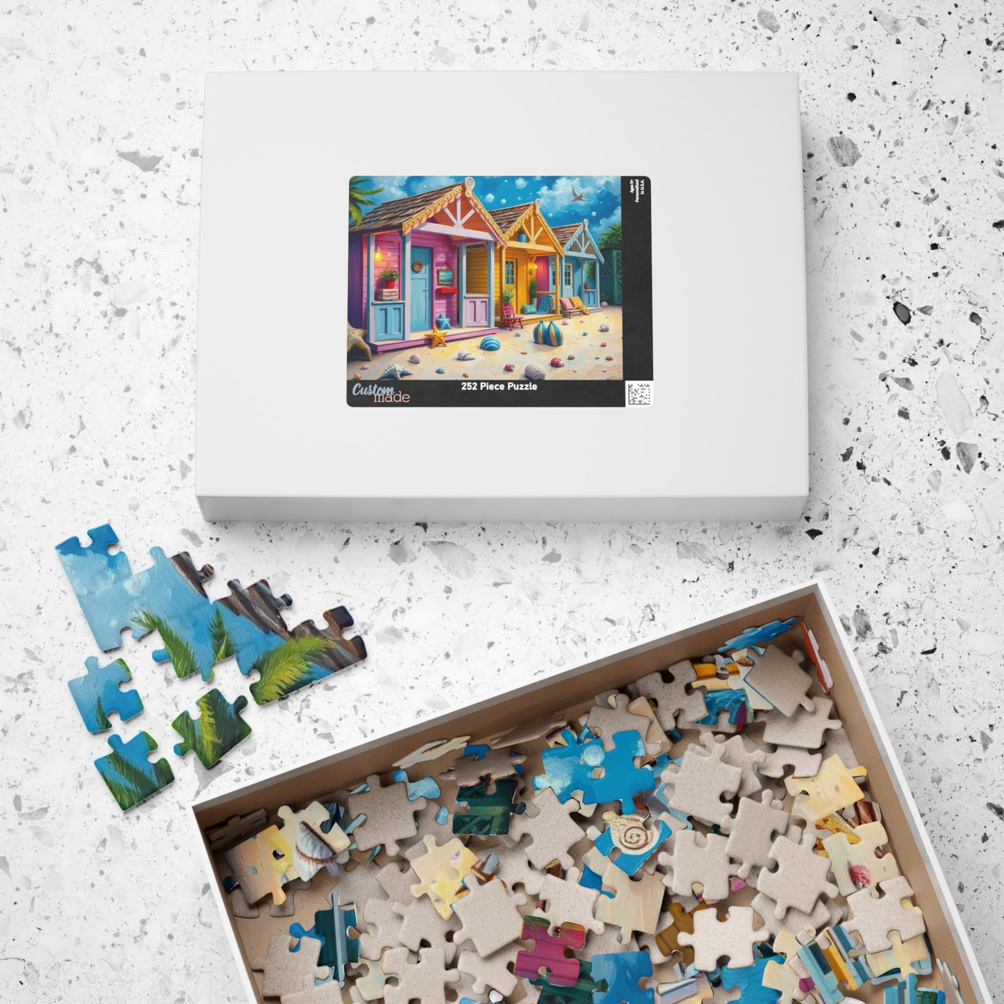 Beach Puzzle with Pastel Huts, Coastal Jigsaw Puzzle for Adult, 110-1014 Pieces Seaside Puzzle Fun Family Game, Friend Gift for Puzzle Lover Puzzle The Puzzle Chest