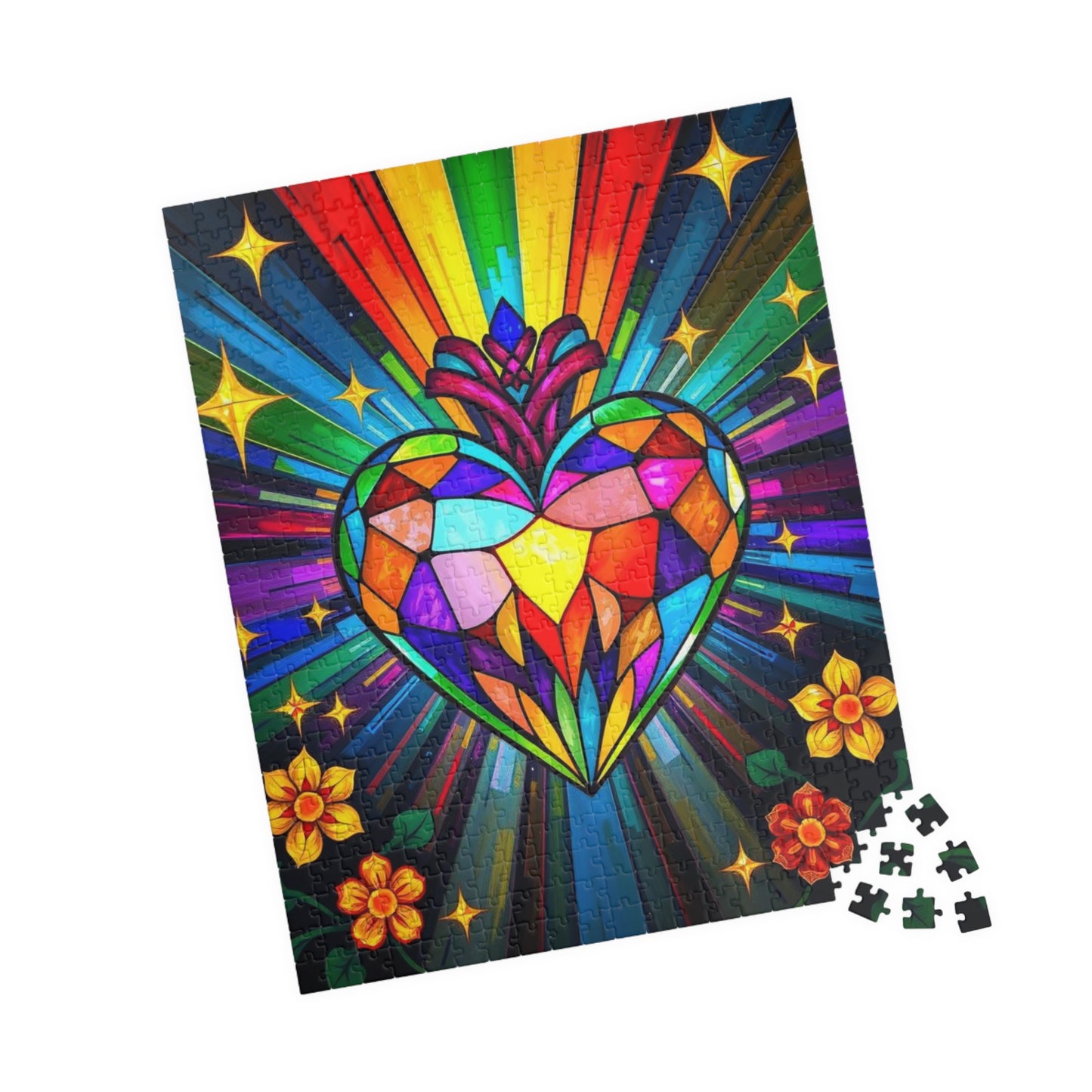 Spectrum Heart Puzzle for Adults, Stained Glass Style Art Jigsaw, Mindfulness Activity, Gift for Her, Family Game Night, Pride Rainbow Decor