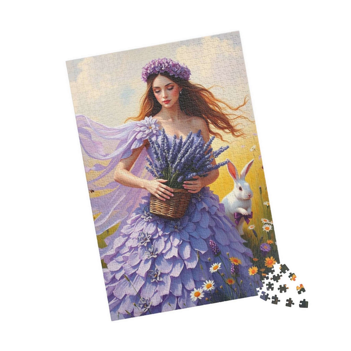 Lady of the Lavender Meadow - Pastel Floral Garden Jigsaw Puzzle for Nature and Flower Lover