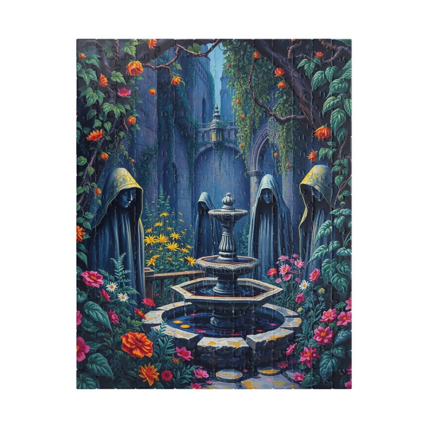 Haunting Gothic Garden Puzzle (110, 252, 520, 1014-piece), Bioluminescent Flowers Stone Statues, Mysterious Tabletop Jigsaw Game, Giftable 252 pcs (Vertical) Puzzle The Puzzle Chest