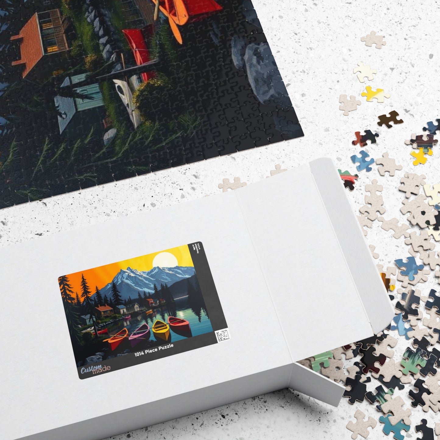 Banff Lakeside Village Puzzle for Adults, Nature Kayaks Trees Cabins and Mountains Jigsaw Game Puzzle The Puzzle Chest