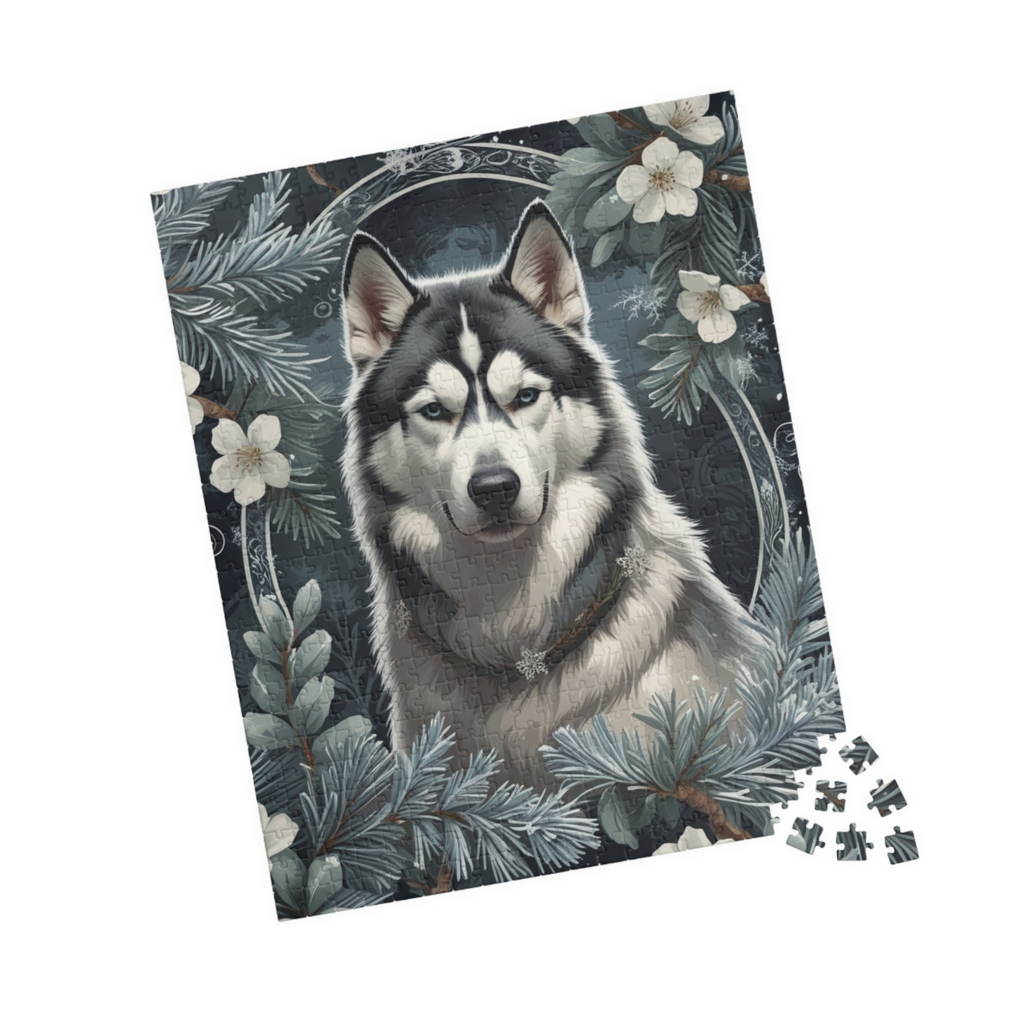 Siberia Husky Vintage Jigsaw Puzzle, Winter Nature-Inspired Dog Theme Puzzle Gift for Art Lover Dog Enthusiast Hobbyist, Fun Family Friendly