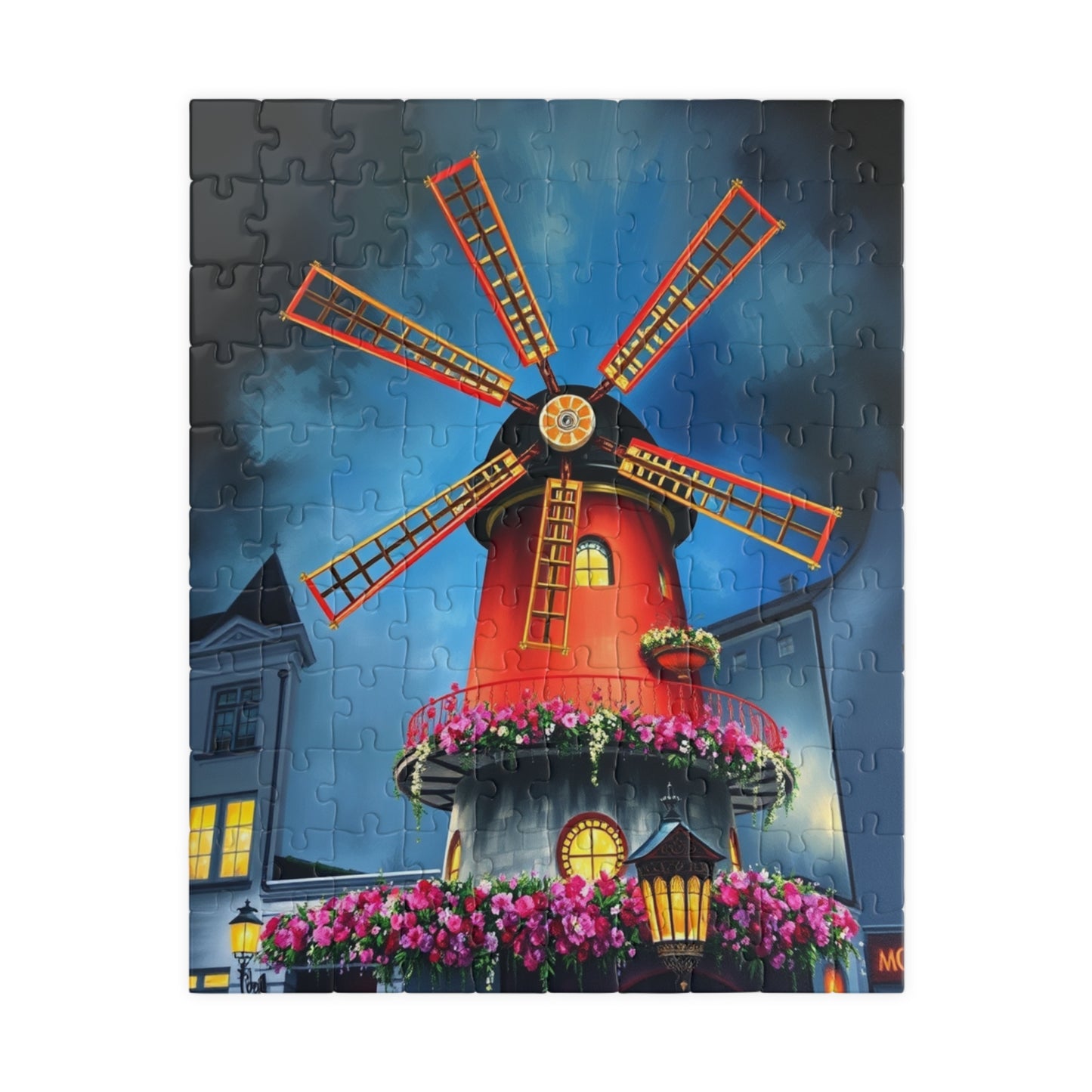 Moulin Rouge Windmill Puzzle, Famous Parisian Landmark Tourist Attraction Jigsaw Game, Vibrant Nighttime Paris Scene, Best Travel Lover Gift 110 pcs (Vertical) Puzzle The Puzzle Chest