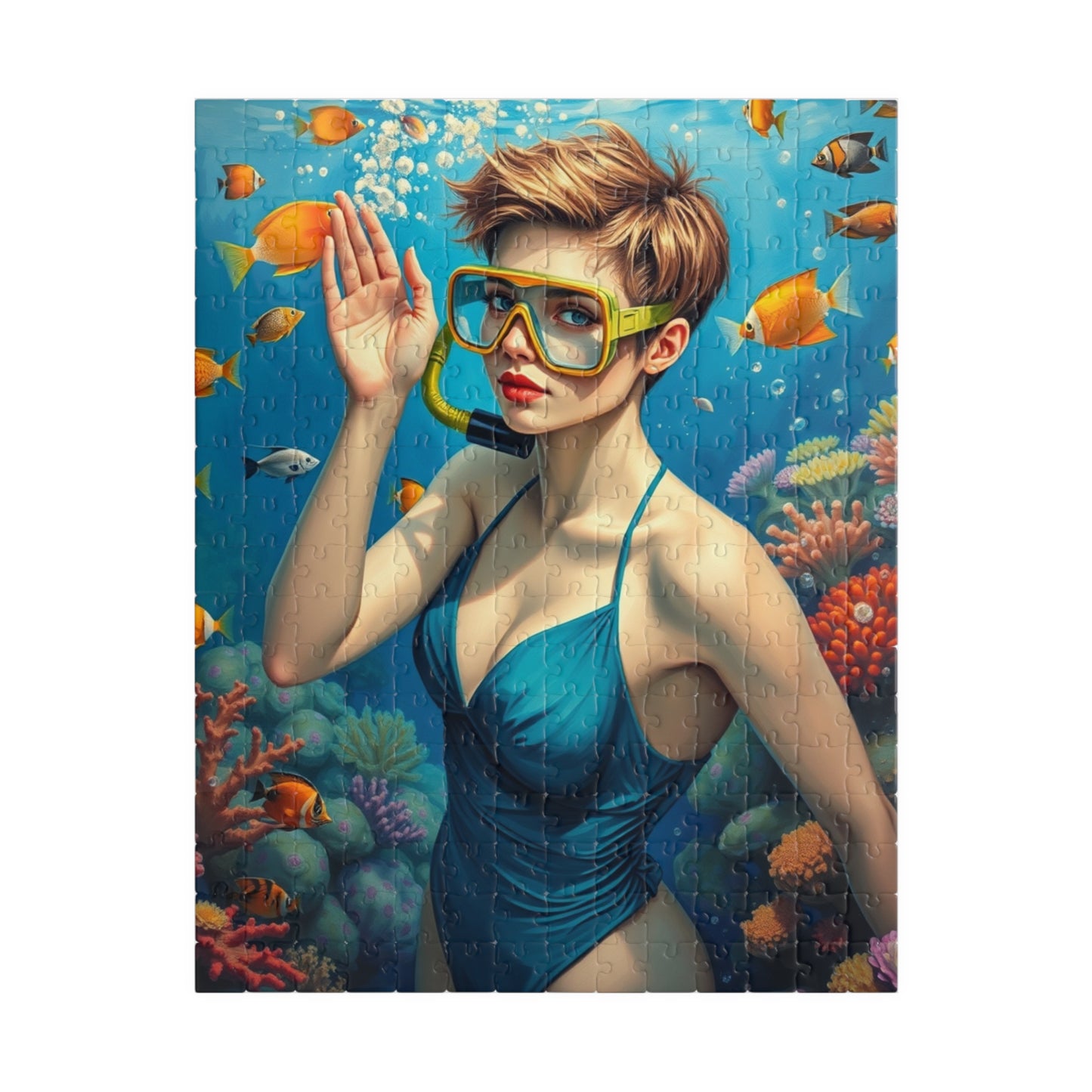 Jigsaw Puzzle (110, 252, 520, 1014-piece) - Fair-Skinned Woman Snorkeling in Vibrant Coral Reef, Ocean Lovers Gift, Relaxing Mindfulness 252 pcs (Vertical) Puzzle The Puzzle Chest