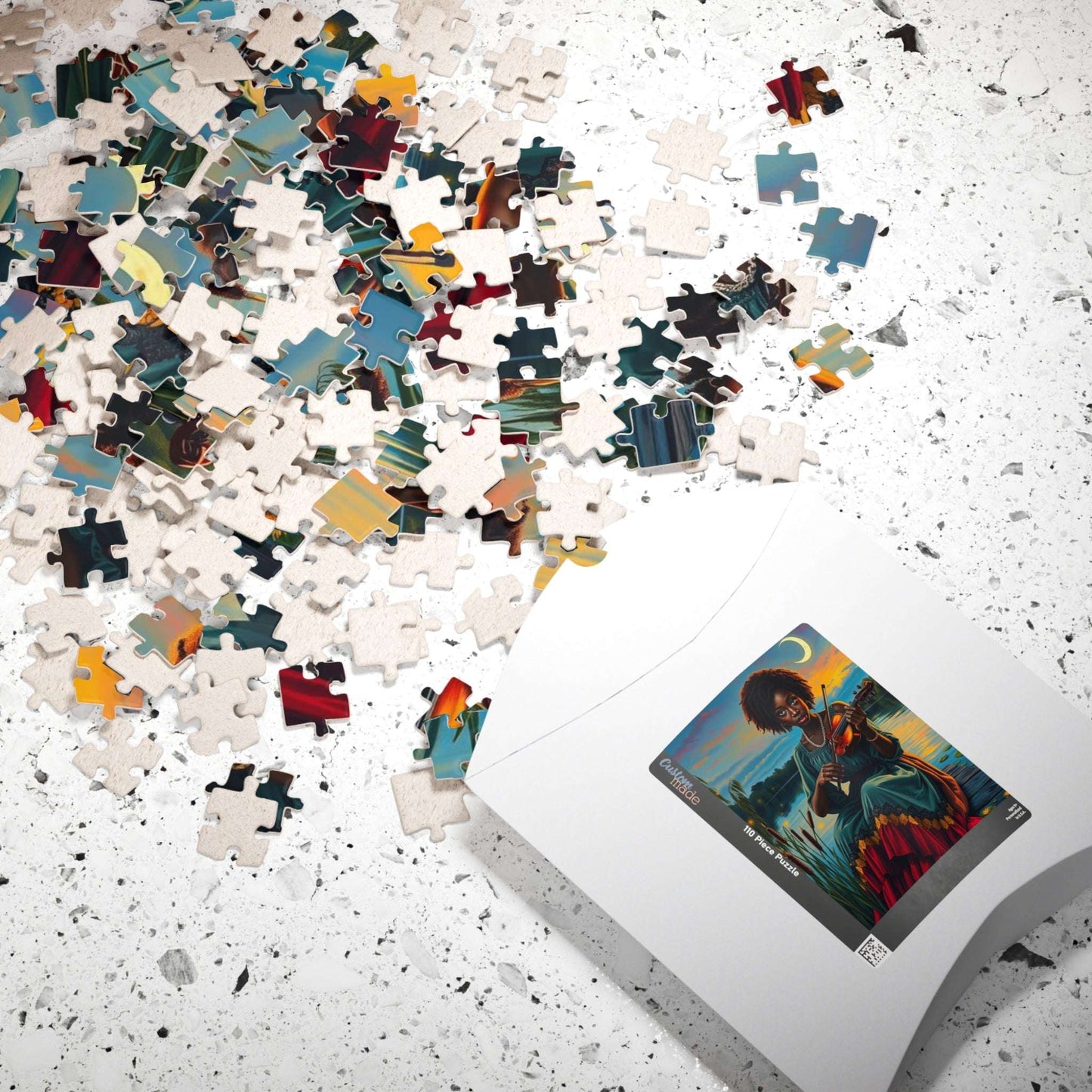 The Fiddler Jigsaw Puzzle - Twilight Serenade African American Woman Playing Fiddle, Afrocentric Art, Black Musician Puzzle The Puzzle Chest