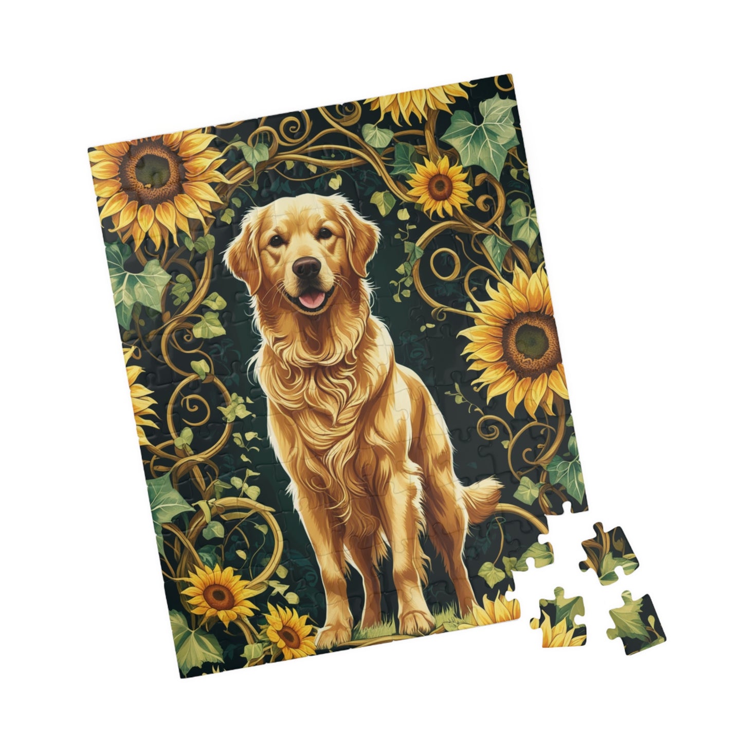 Vintage Golden Retriever Jigsaw Puzzle, Floral Sunflower Dog Themed Game for Family Fun Leisure Activity, Pet Owner Best Unique Gift, Hobby Puzzle The Puzzle Chest