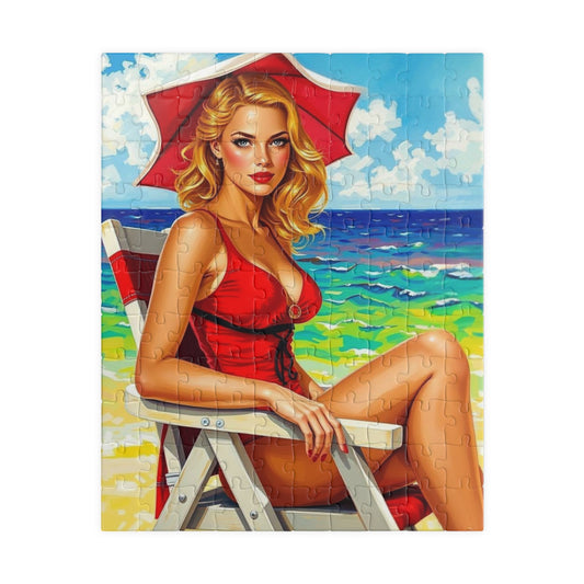 Retro Beach Scene Puzzle, Vintage Art Puzzle for Adults, 110-1014-Piece, Fun Family Activity, Gift for Puzzle Lovers, Summer Vibes, Home 110 pcs (Vertical) Puzzle The Puzzle Chest