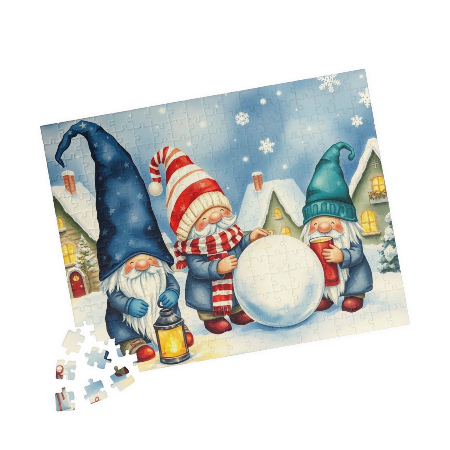 Snowy Village Gnome Puzzle - Winter Themed Jigsaw Game 252 pcs (Horizontal) Puzzle The Puzzle Chest