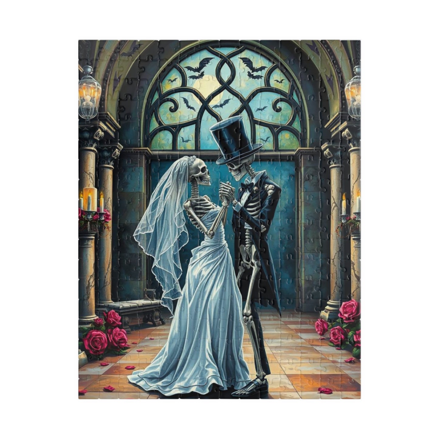 Gothic Wedding Skeleton Puzzle, Dark Fantasy Art Jigsaw Game for Lovers, Halloween Decor, Gift for Friend, Home Activity, Engaging Gift Idea
