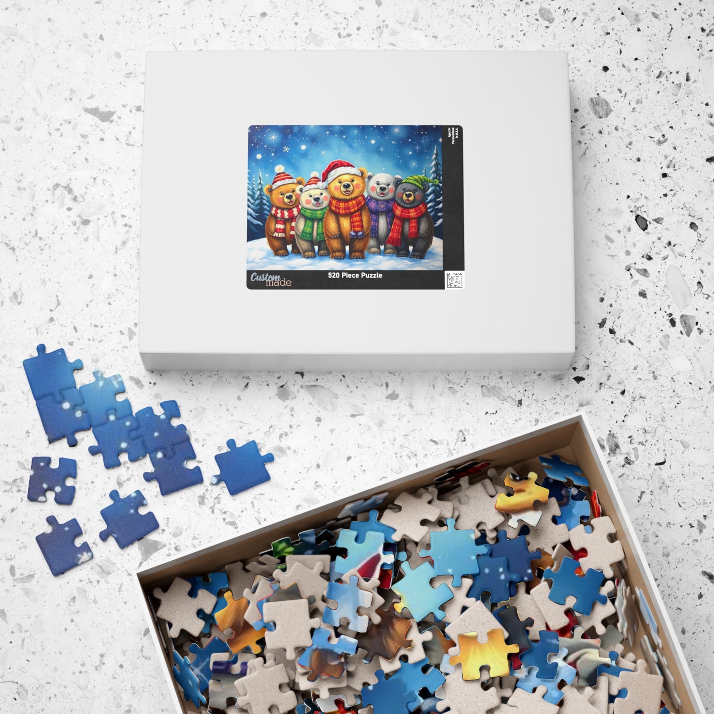 Starlit Christmas Bears Jigsaw Puzzle, Festive Bear Family Game for Holiday Fun, Birthday Gift, Cozy Nights Solo Activity, Family Game Night