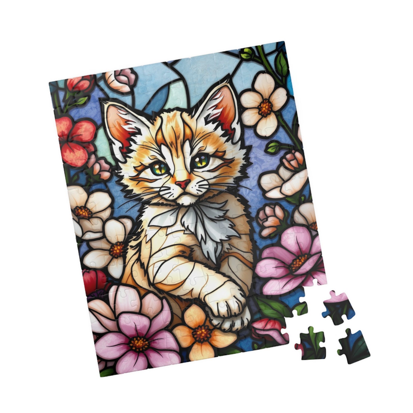 Cat Floral Stained Glass Puzzle - 110, 252, 520, 1014-piece, Fun Gift for Cat Lovers, Family Activities, Rainy Day Fun, Relaxing Hobby, Puzzle The Puzzle Chest